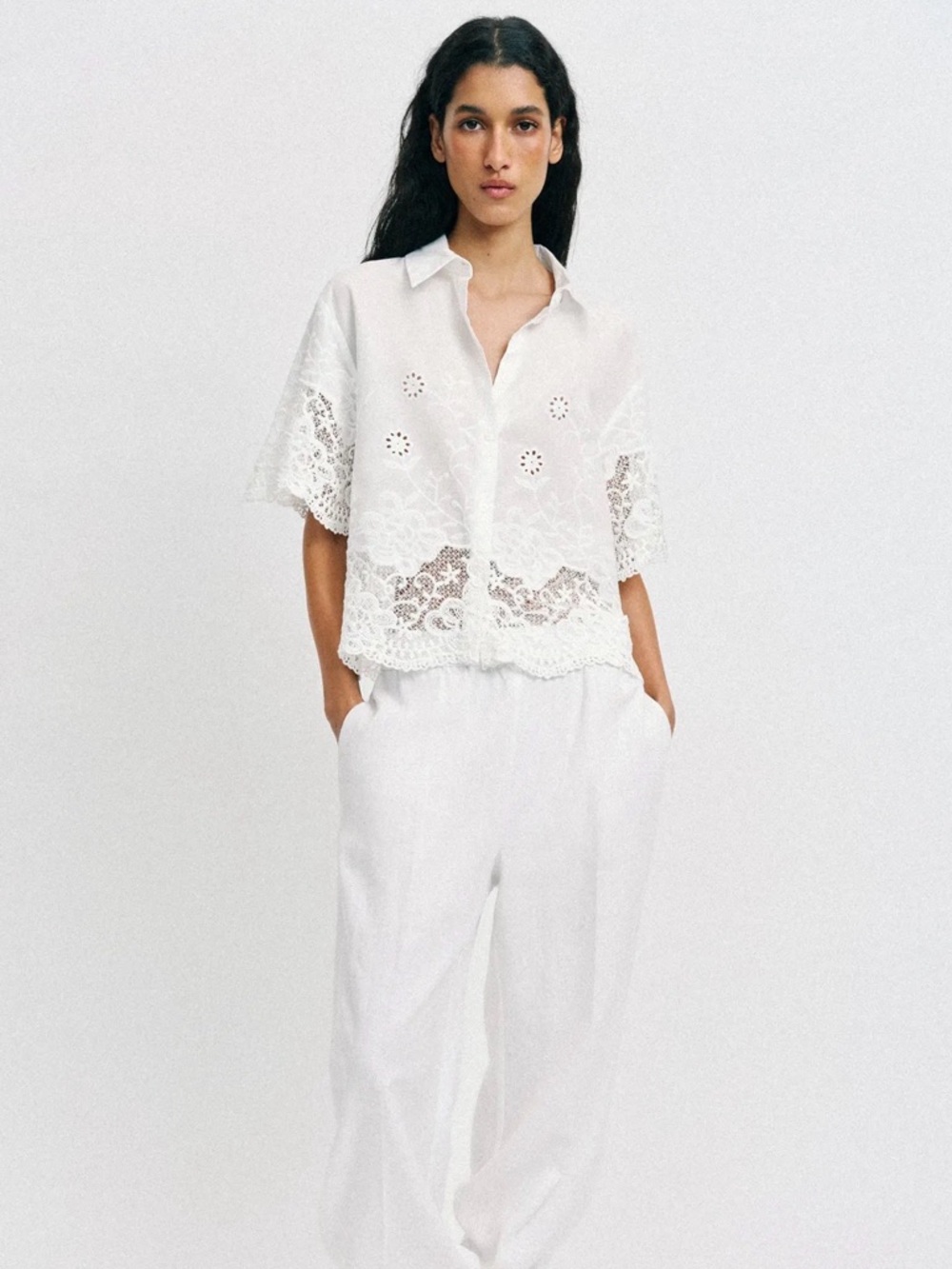 ZARA EMBROIDERED EYELET SHIRT - Picture 4 of 13